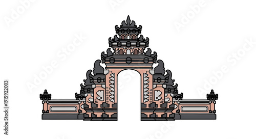 Traditional Balinese Temple Gate Icon, Candi Bentar Entrance, Vector Art