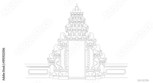 Traditional Balinese Temple Gate Outline Vector Art