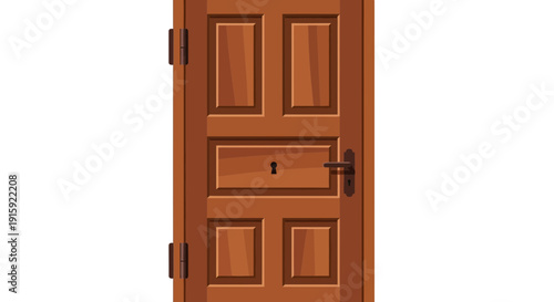 Wooden Door with Keyhole and Handle, Isolated on White Background