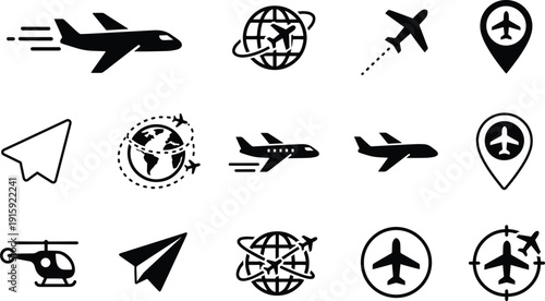 Set of airplane vector silhouette icons bundle of plane design elements
