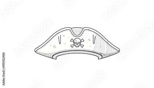 Pirate Hat with Skull and Crossbones Emblem - Vintage Sketch Style