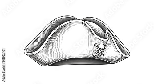 Pirate Hat with Skull and Crossbones Emblem - Vintage Engraving Style