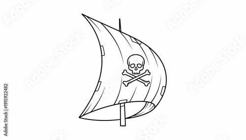 Pirate Ship Sail with Jolly Roger Flag Illustration