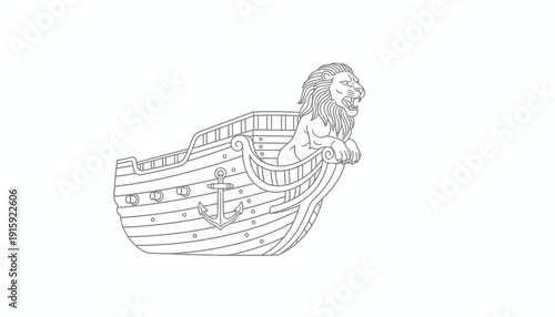 Nautical Ship Figurehead Lion with Anchor Illustration