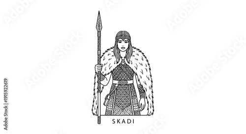 Norse Mythology: Skadi, Goddess of Winter, Hunting, and Mountains, Holding Spear