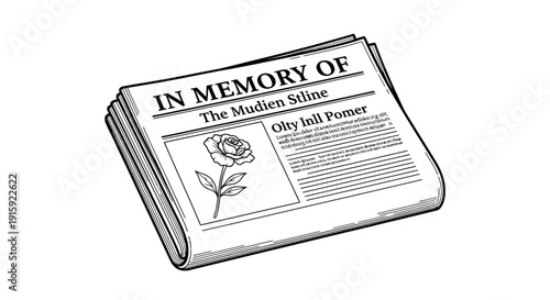 Newspaper Obituary Announcement with Rose Illustration