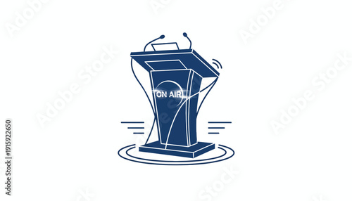 On Air Podium with Microphones and Lights, Broadcast Studio Icon