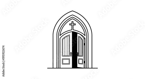 Open Church Doors with Cross Symbol