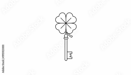 Lucky Key Clover Symbol, Vintage Skeleton Key with Four Leaf Clover Charm
