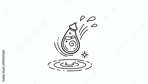 Magical Potion Bottle Dripping Liquid, Swirling Energy, Water Splash, Sparkle Effect