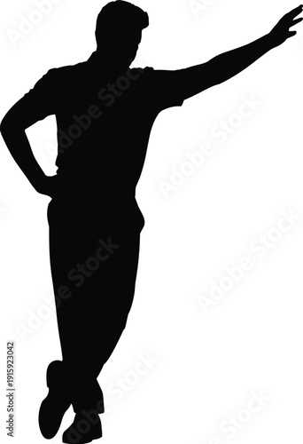 Black silhouette of a confident man leaning against a wall with hand on hip and legs crossed in casual pose