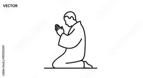 Man praying on knees, hands together, spiritual devotion, religious gesture, peaceful meditation