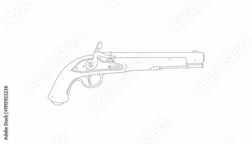 Flintlock Pistol Outline Drawing - Vintage Weapon Illustration