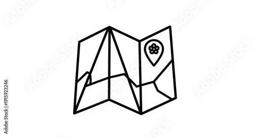 Folded Map with Location Pin Icon, Travel and Navigation Concept