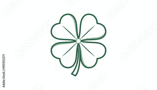 Four Leaf Clover Icon, Symbol of Luck and Fortune, Green Outline on White Background