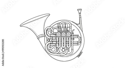 French Horn Outline Drawing: A Classic Brass Musical Instrument