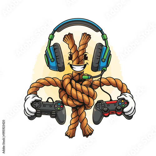 Rope Character with Gaming Headset and Controllers