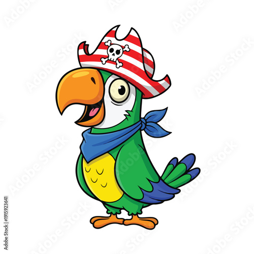 Parrot Pirate Mascot with Skull Hat