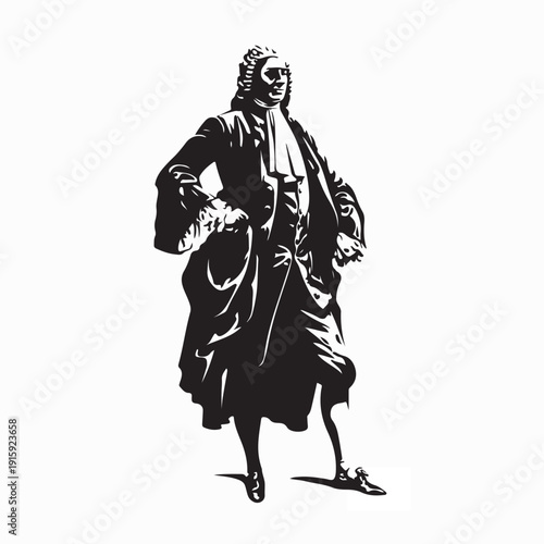 Judge in Traditional Court Robe Standing Silhouette Vector on White Background 