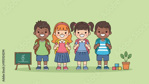 Diverse Group of Elementary School Children Ready for Learning.