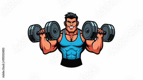 Strong muscular man lifting dumbbells, fitness and bodybuilding concept.