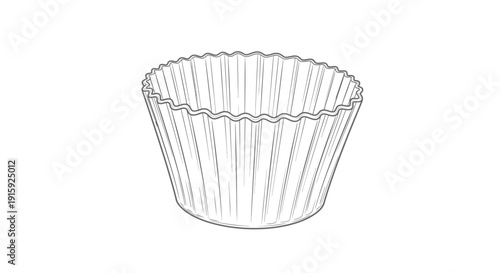 Empty Fluted Paper Baking Cup for Muffins and Cupcakes, Isolated on White Background