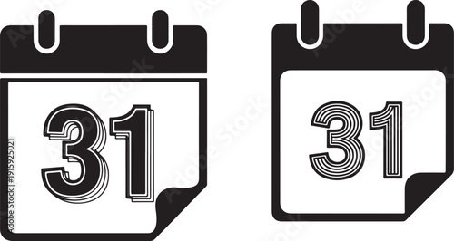 Two black and white calendar icons displaying the number 31 on each page