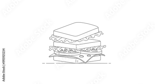 Delicious Sandwich Line Art Illustration - Fresh Ingredients Stacked