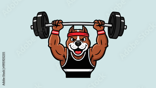 Muscular Cartoon Dog Lifting Barbell with Determination and Strength.