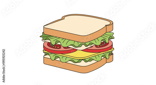 Delicious Sandwich with Lettuce, Tomato, and Cheese on White Bread