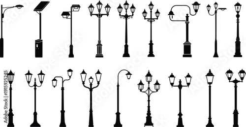Collection of Street Lamp Silhouettes lamppost light