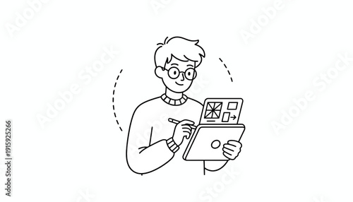 Designer Sketching UI UX Interface on Tablet, Creative App Development, Digital Art