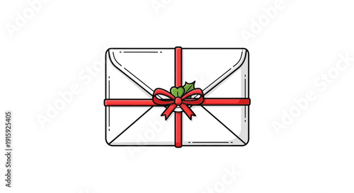Christmas Gift Envelope with Red Ribbon and Holly Berry Accent