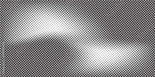 Dotted halftone texture background. Black and white pop art gradient overlay. Fading grunge gritty noise wallpaper. Weathered pixelated comic backdrop. Vector bitmap subtle vanishing surface