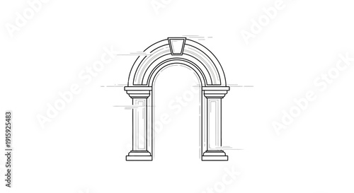 Classical Archway Blueprint Drawing, Architectural Element, Ancient Structure Design