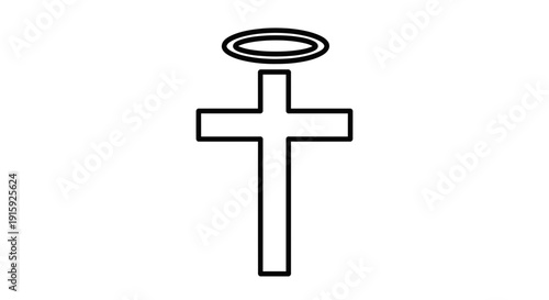 Christian Cross with Halo Icon, Religious Symbol, Faith and Spirituality