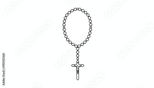 Christian Rosary Beads with Cross, Religious Catholic Prayer Item, Simple Line Art