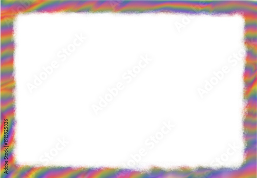 Colorful Rainbow Glitch Frame Border with White Center Space Abstract Vibrant Background Design