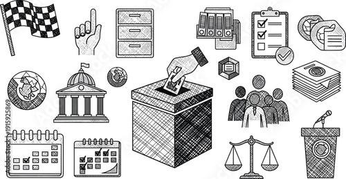 Election and Voting Icon Set Vector Illustration Democracy Government Ballot Political Process Symbol Collection Pack