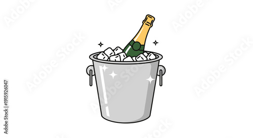 Champagne Bottle Chilling in Ice Bucket with Sparkles
