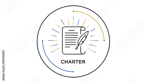 Charter Document with Quill Pen Icon, Symbolizing Law, History, and Governance