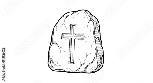 Christian Cross Carved on Stone Rock, Religious Symbol, Faith and Spirituality