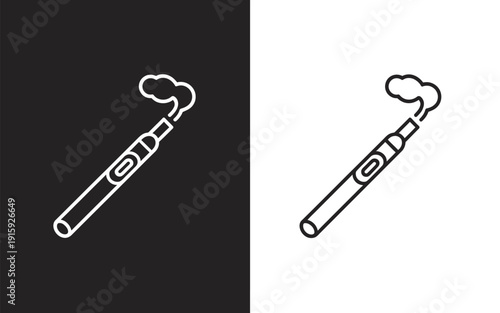 Hookah icon illustration with smoke on black and white background