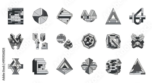 Abstract Geometric Shapes and Forms, 3D Rendered Objects, Monochromatic Design