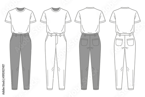 Clothing vector illustration of four different outfit combinations