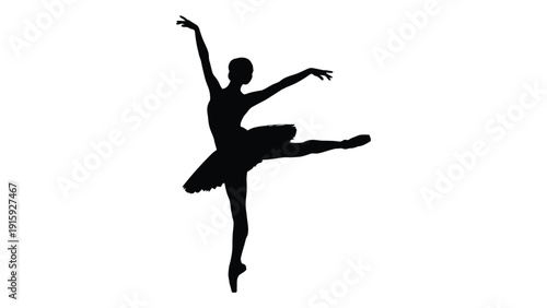 Elegant silhouette of a ballerina in a graceful mid-air pose isolated on white background, Vector