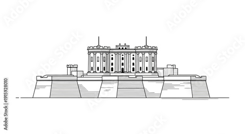 White House Outline Drawing - Iconic Presidential Residence Facade