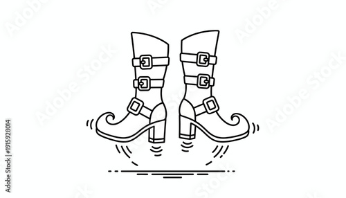 Whimsical Witch Boots with Buckles and Curls, Floating Mid-Air