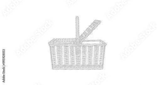 Wicker Picnic Basket with Open Lid, Handcrafted Woven Container for Outdoor Meals