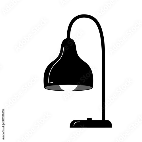 A sleek black desk lamp with a curved neck and a bright light illuminating from its shade, perfect for study or work spaces